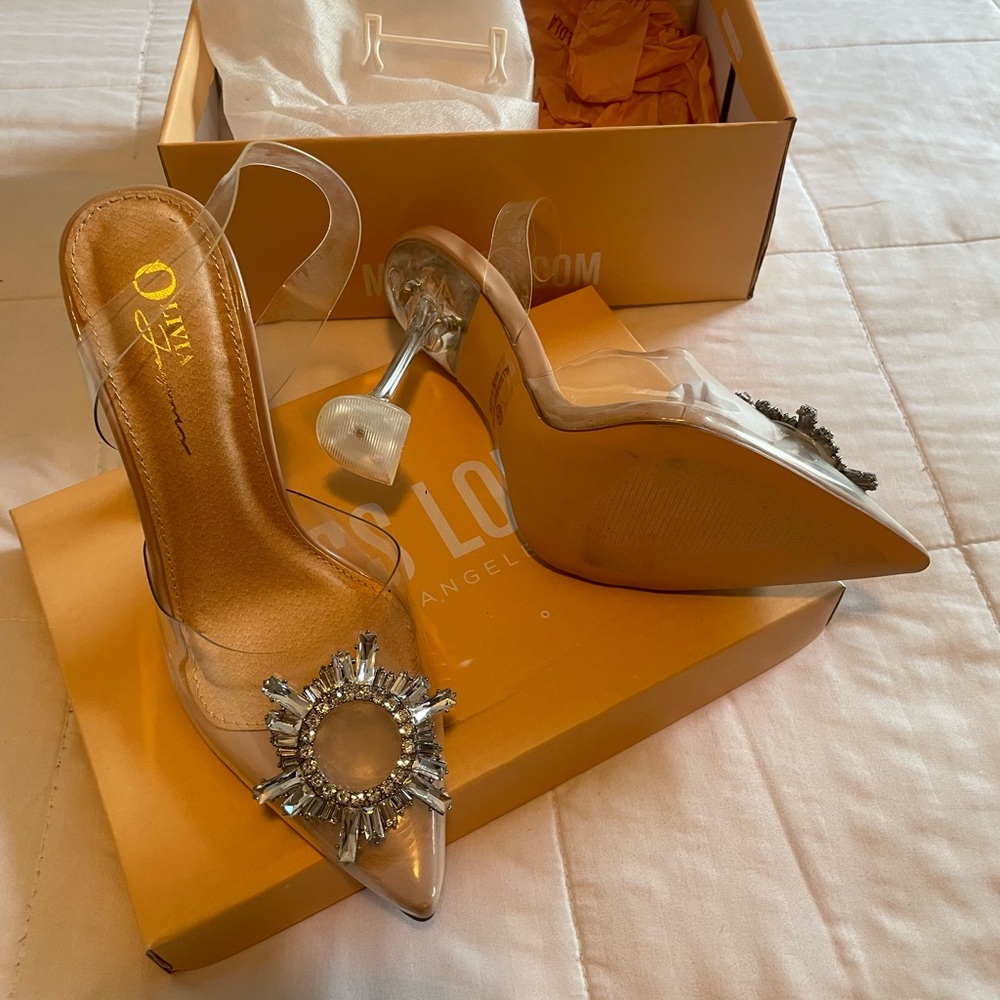 Miss Lola clear rhinestone heels